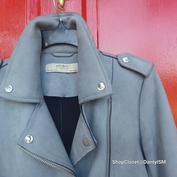 Zara Sky Blue Leather Jacket - Picture 6 of 14